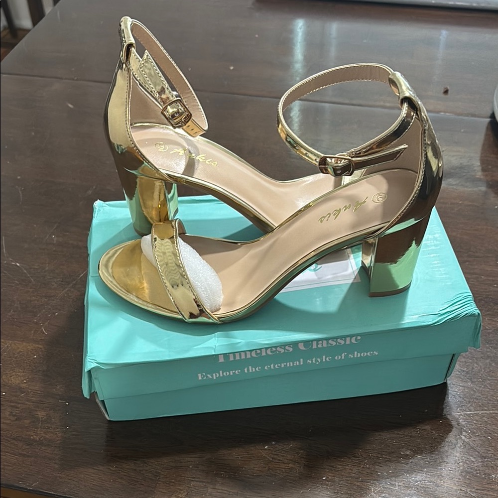 Gold Ankle Strap Heels